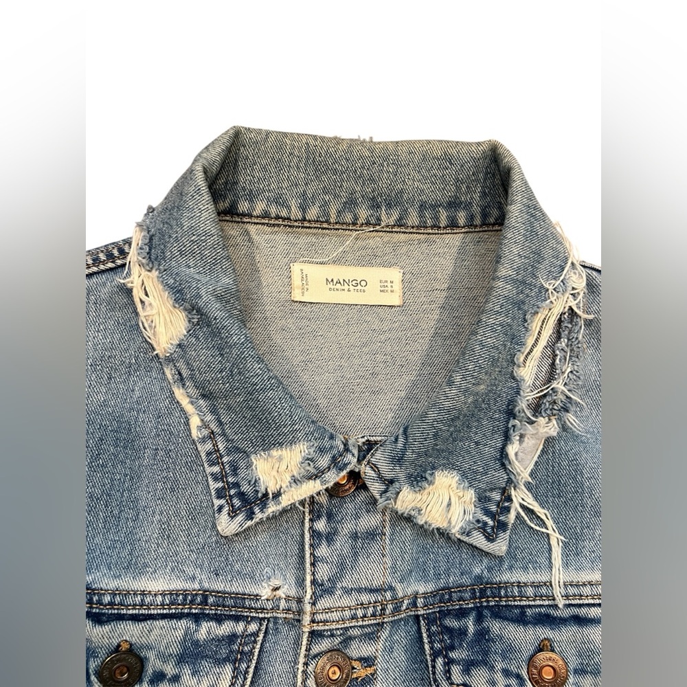 Mango Light Blue Distressed Jacket Size Small - image 5